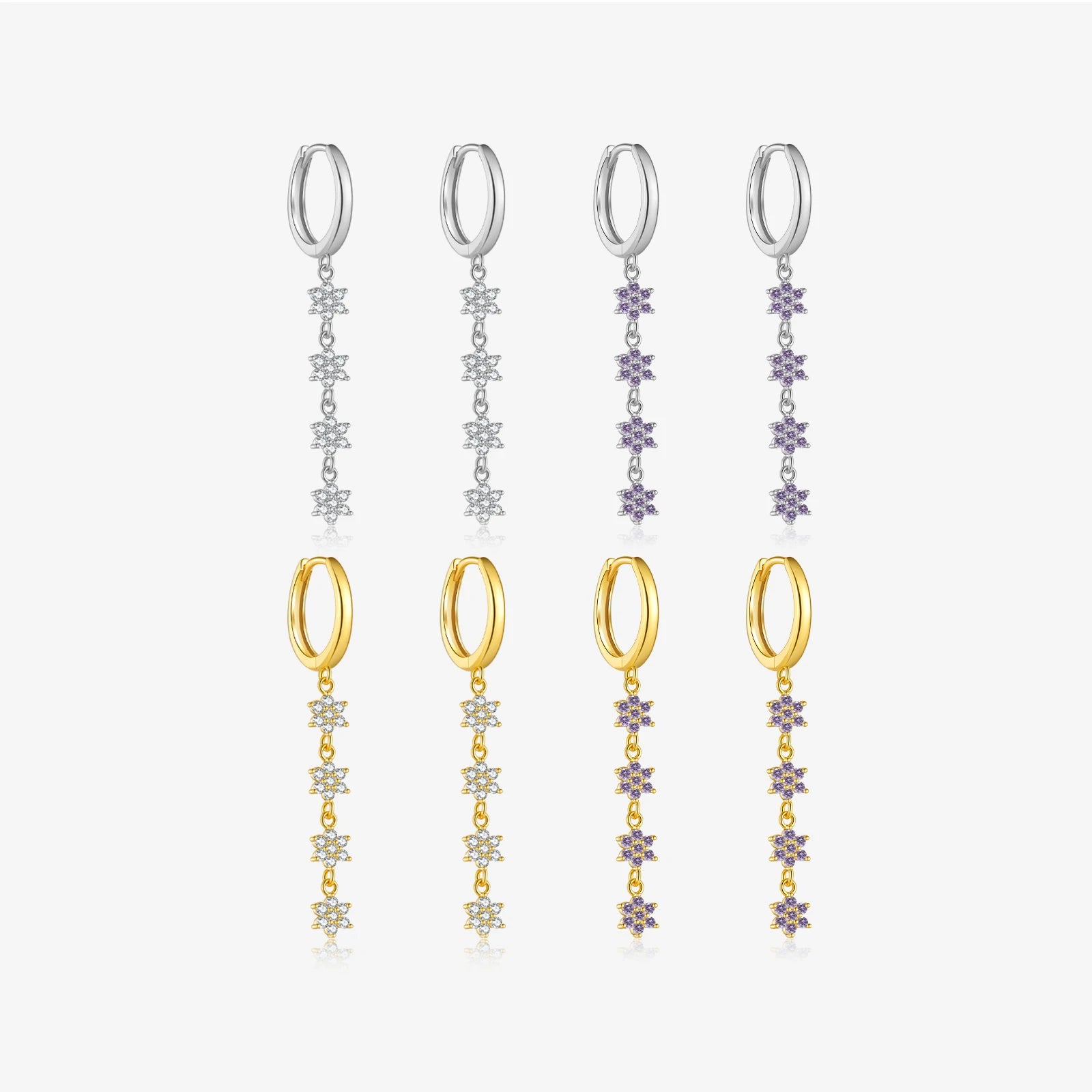 FUAMAY Fashion 925 Sterling Silver White Purple Zircon Flower Earrings for Women Long Drop Earrings