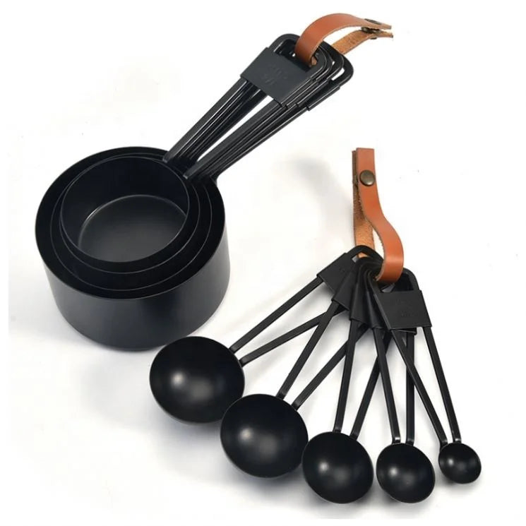 Stainless Steel Measuring Cup Spoon Kitchen Non-stick Black 4pcs Measuring Cup 5pcs Measuring Spoon