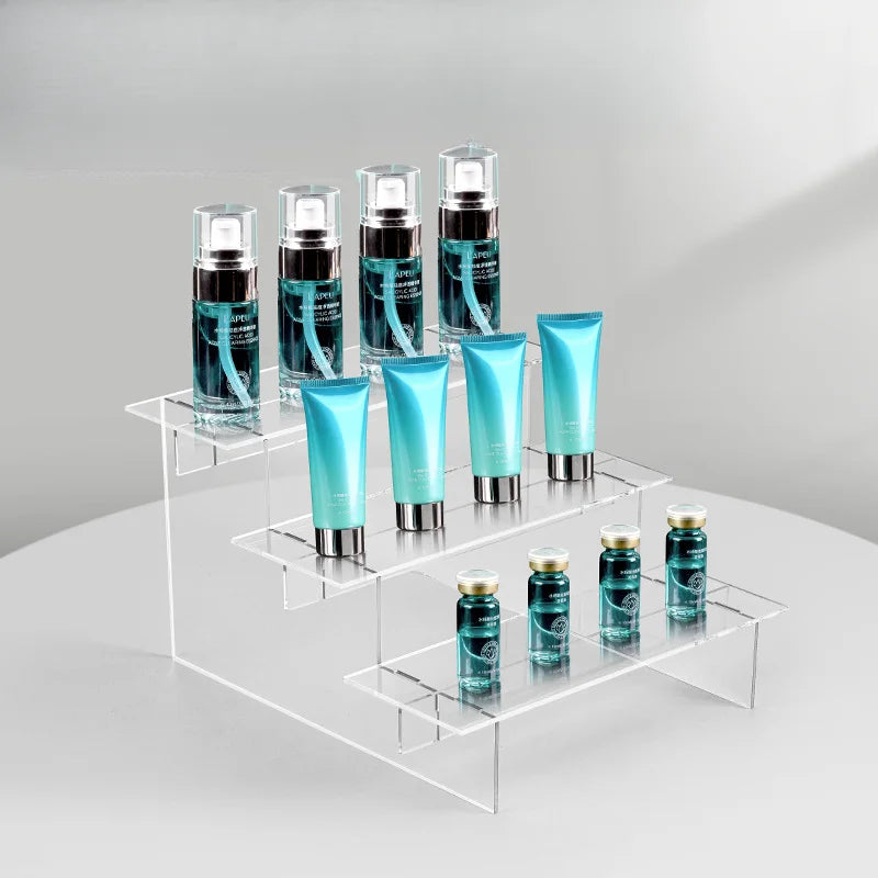 OEM Modern Eco-Friendly Acrylic Display Riser Stand with Polished Surface for Cosmetic Perfume Retail Use