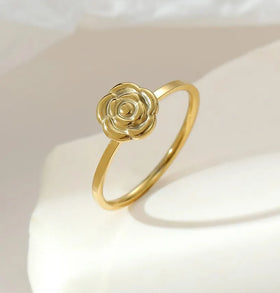Popular Ins Style Flower Stainless Steel Ring Retro Creative 18k Gold-plated Rose Minimalist Fashion Sweet Jewelry Ring