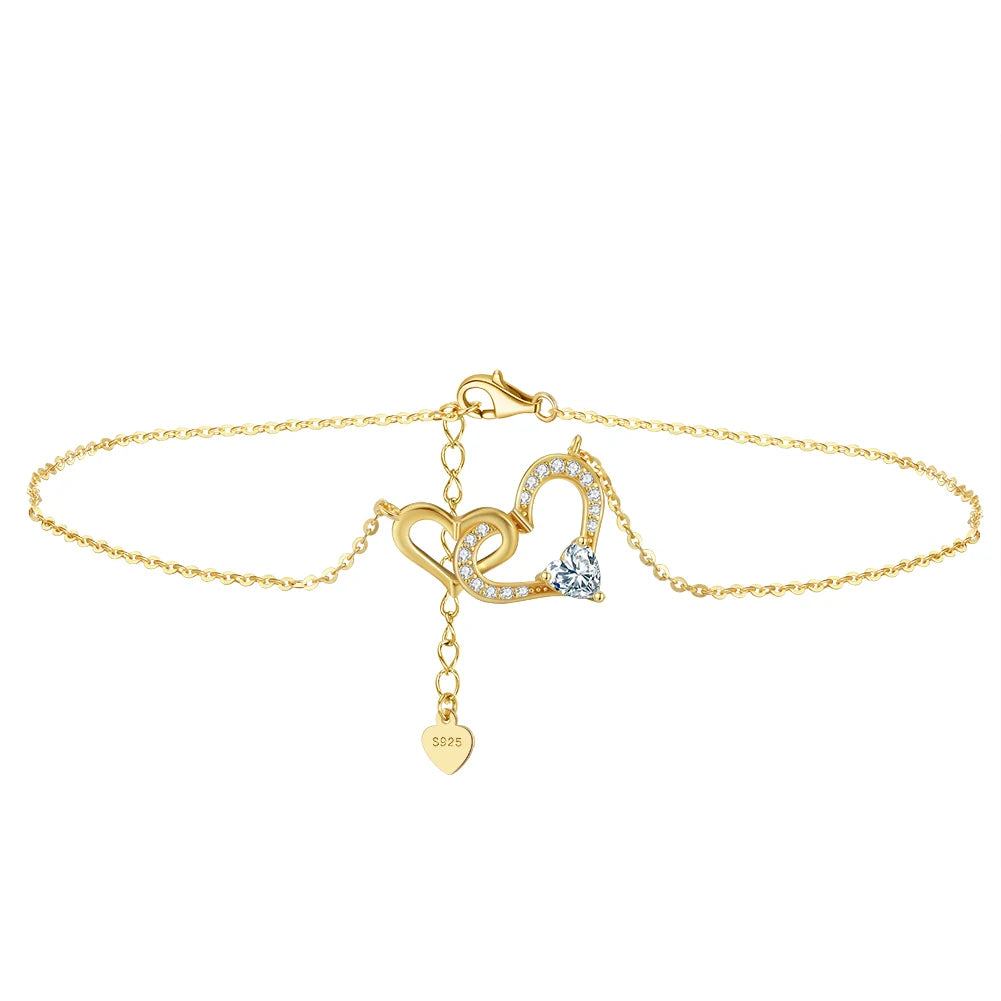 RINNTIN SA31 S925 Sterling Silver Adjustable Foot Heart Infinity Ankle Bracelet Beach Jewelry Gold Anklet for Women