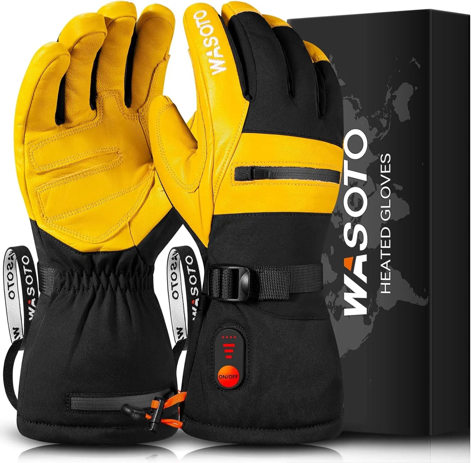 Double-Layer Leather Heated Gloves 7.4V 3000mAh Battery Waterproof Gloves With Zipper Pocket for Work Outdoor Skiing Hiking