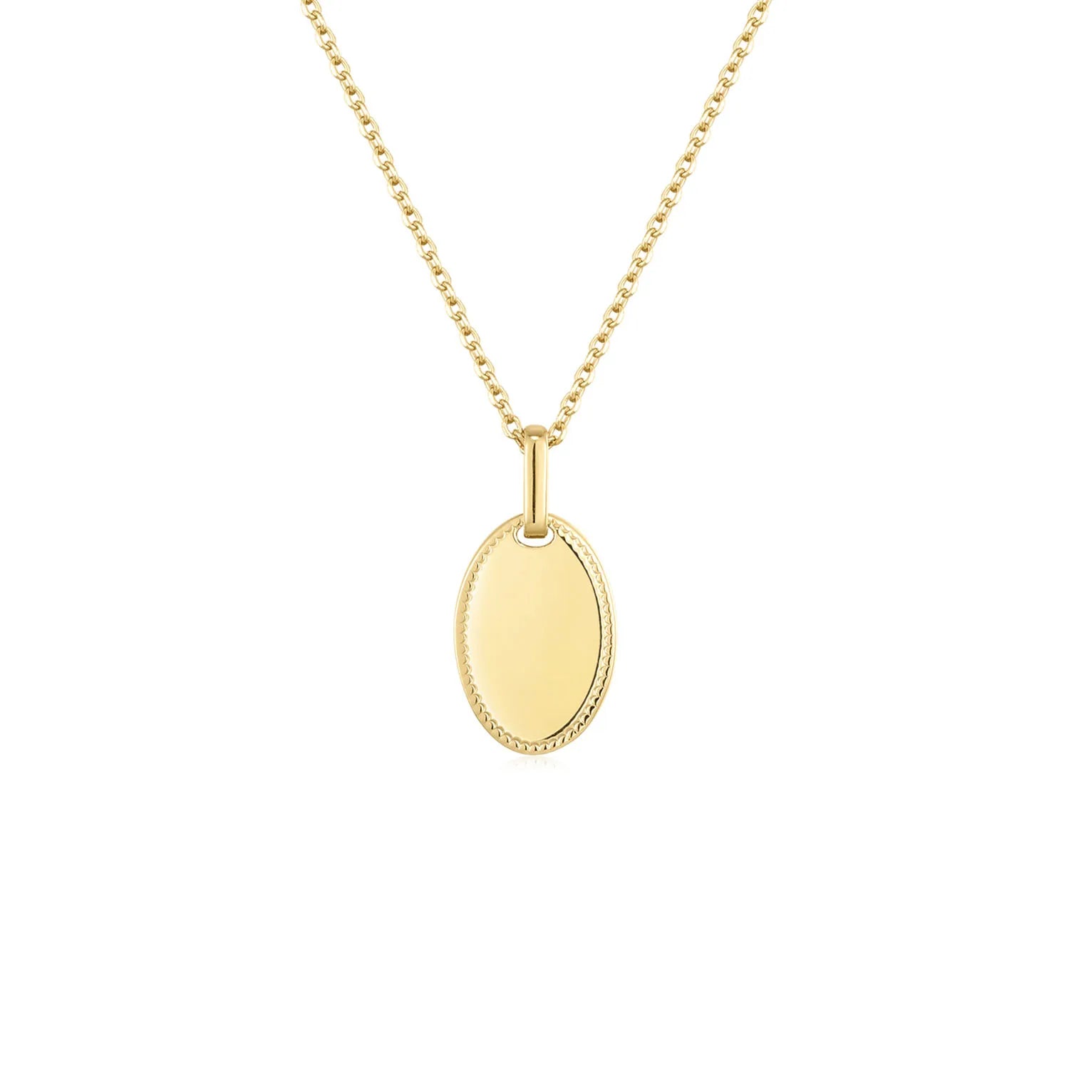 High Fashion Jewelry Unisex Geometric Stainless Steel Engravable 18k Gold Plated Jewelry Unisex Simple Oval Pendant Necklace