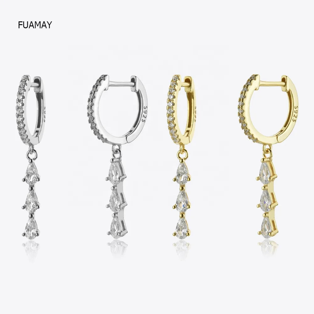 FUAMAY Fantasy 27mm Long Dangle Pear Shape Earrings Water Drop Ear Rings with Zircon for Women for Wedding and Party