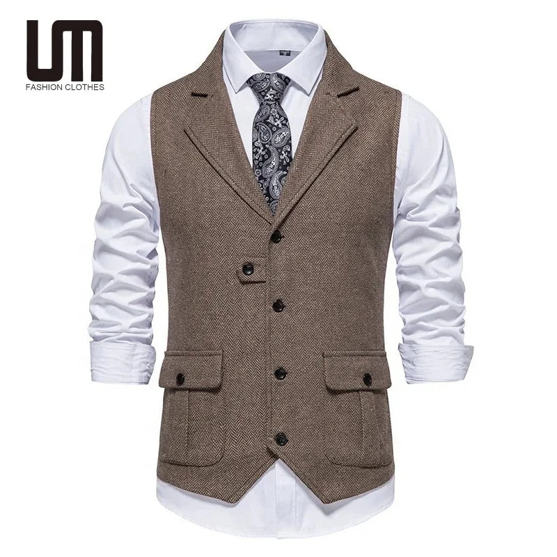 Liu Ming Cheap Hot Selling Wholesale Fashion Men Suit Vests Turn Down Collar Casual Vintage Gentleman Party Waistcoats
