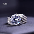 Silver 925 Solid Original 5 Carat Brilliant Cut Diamond Test Past D Color Moissanite Forever Love Wedding Ring Fine Jewelry