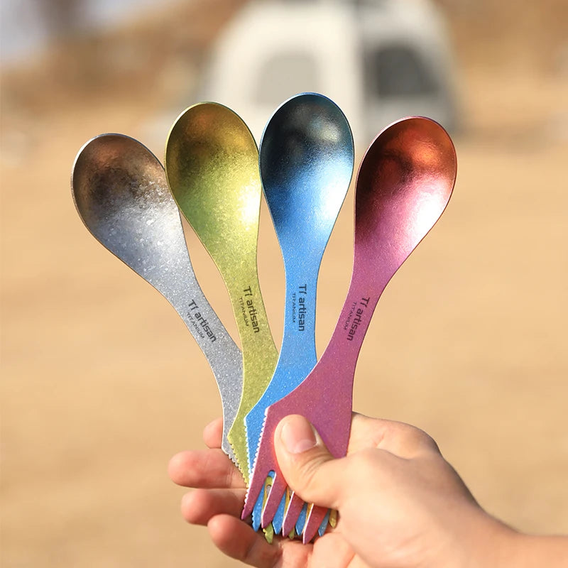 Tiartisan Silver Titanium 3-in-1 Spork (Spoon/Fork/Knife) Ultralight Picnic Hiking Camping Backpacking Outdoor Utensil