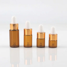 Glass Serum Essential Oil Dropper Bottle 1ml 2ml 3ml 5ml Amber Black Gold Silver Screen Printing for Skin Care Cosmetic Use