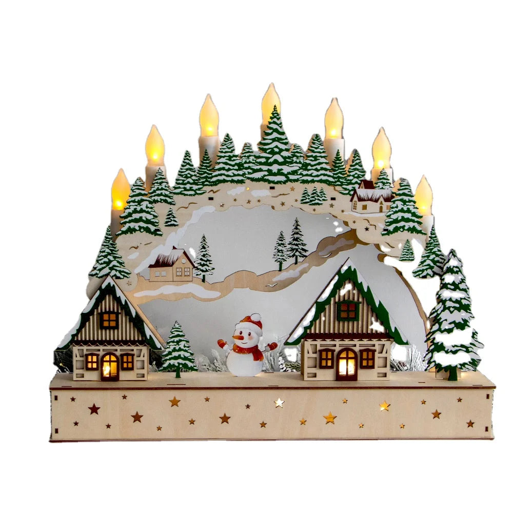 New Design Custom Lasercut Wooden 17.3In Battery Operated Led  Christmas Scene Village Street Lanterns for 2026