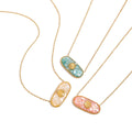 J&D Women's Jewelry 18K Gold Pleated Stainless Steel Ocean Style Necklace Colorful Drop Oil Crushed Shell Oval Pendant Necklace