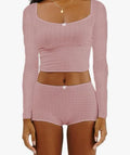 Womens Ribbed Knit Pajama Sets Long Sleeve Top and Shorts Matching Lounge Set PJ Set 2 Piece Outfits