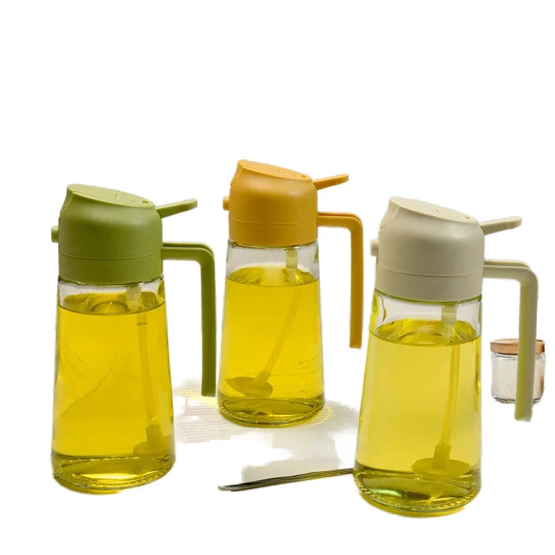 High Quality 2-in-1 Glass Oil Sprayer Food-Grade Olive Oil Mister with PP Bottle Dispenser for BBQ Baking & Kitchen Cooking