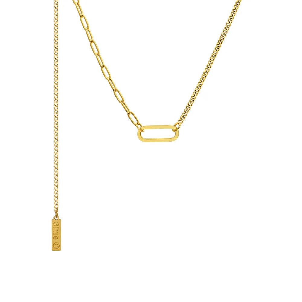 Trendy Long Tassel Pendant Necklace 18k Gold Plated Jewelry Stainless Steel Geometry Pendant Choker Necklace for Women