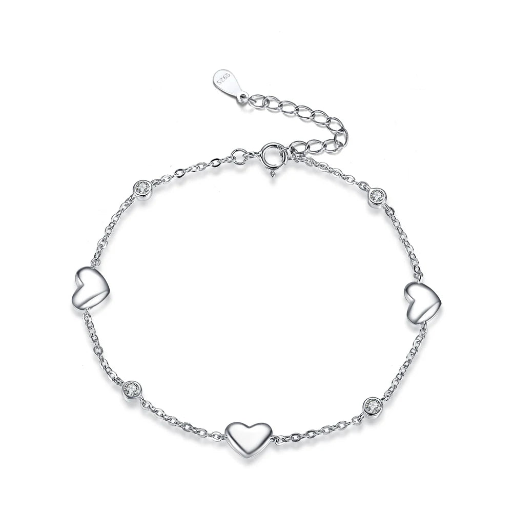 RINNTIN SB02 Personalized Bracelet New Fashion 925 Sterling Silver No Tarnish Jewelry Heart Love Charm Bracelet for Women