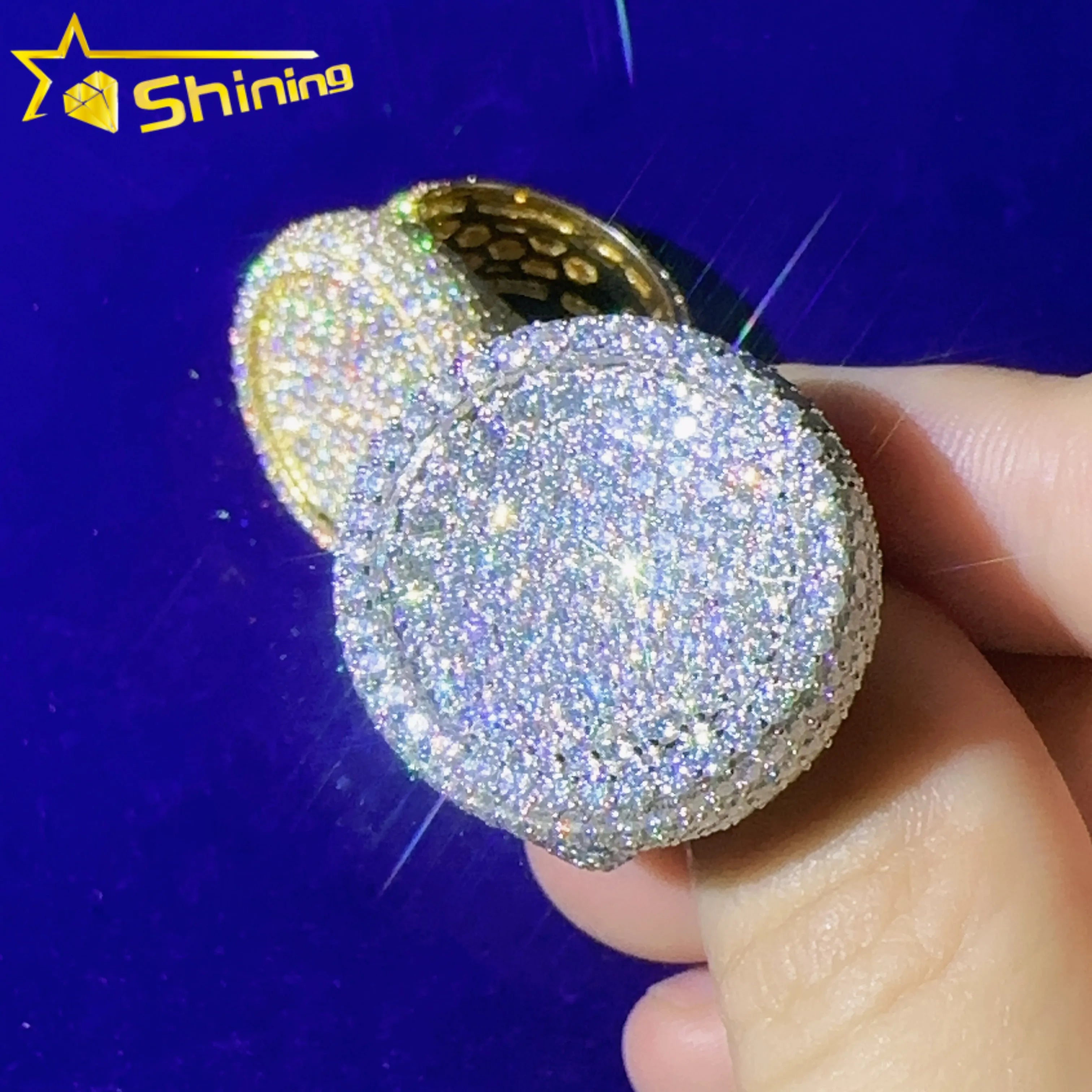 Fashion Style Men Hip Hop Engagement Diamond Ring 925 Moissanite Round Sterling Silver Rings Iced Out