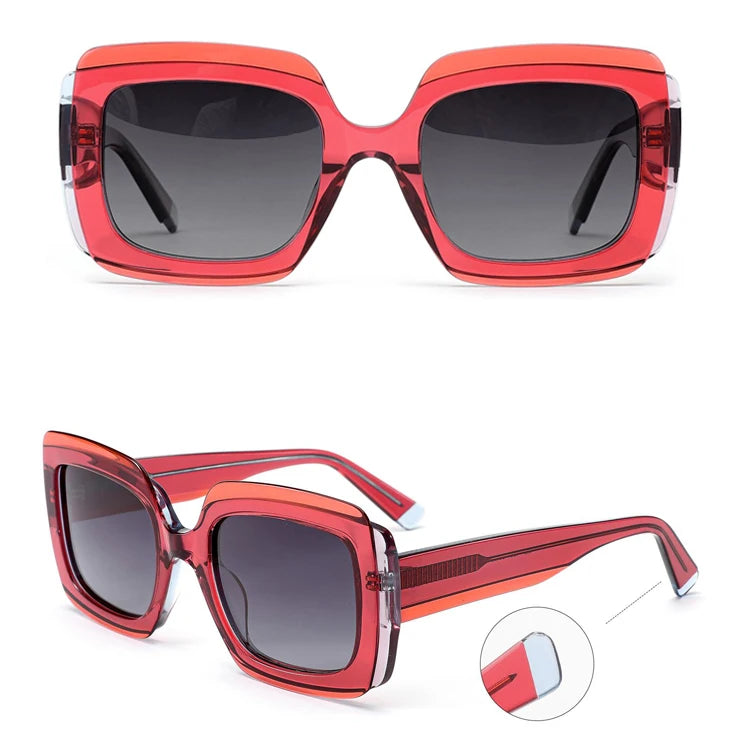 MB1364S Fashion High Quality Square Big Frame Female Polarized Sun Glasses Retro Colorful Gradient Lens with Oversized Temple