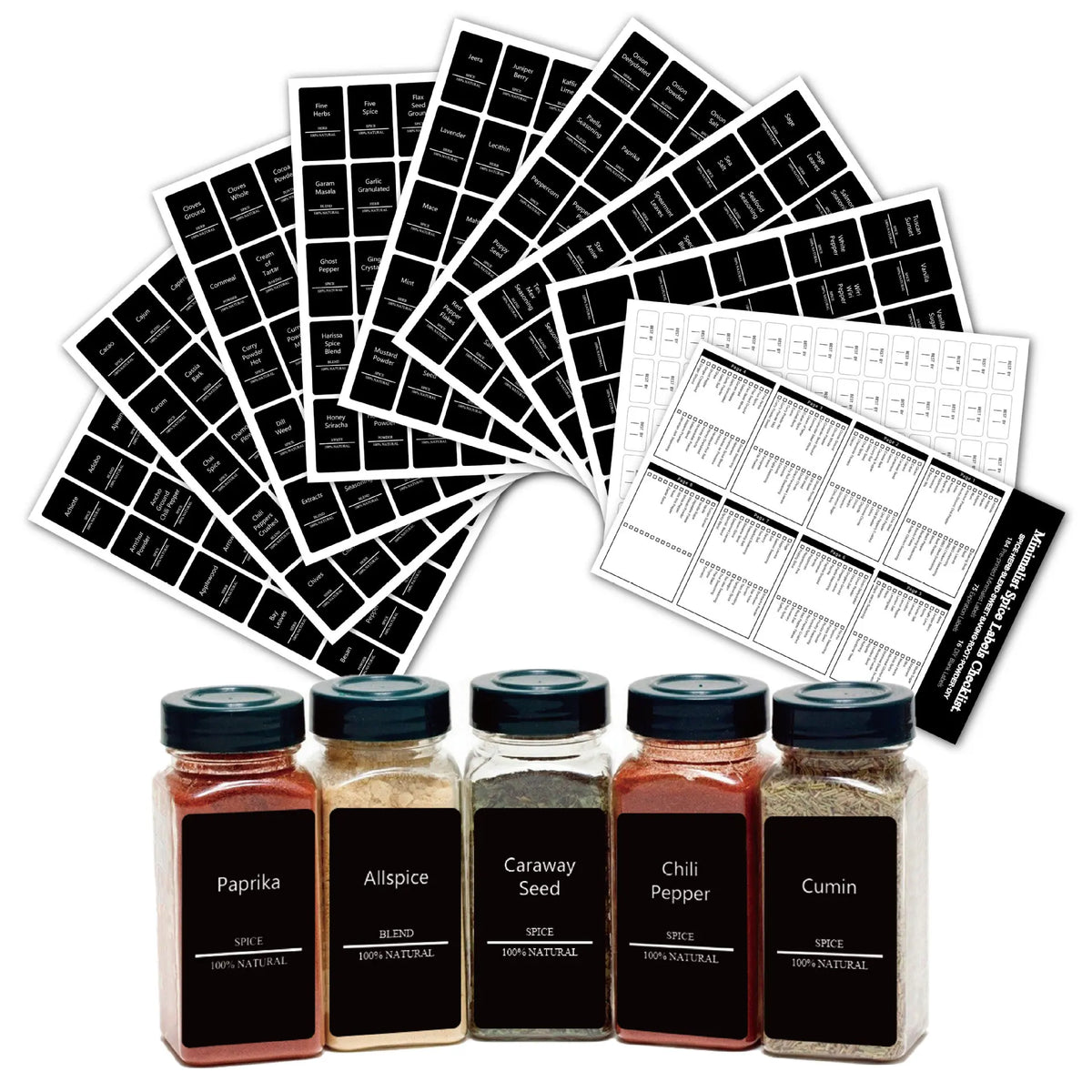 275 Pcs Waterproof Vinyl Spice Labels for Home Restaurants Kitchen Coffee Shops Minimalist Matte Black Adhesive Stickers Custom