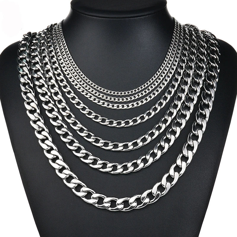 Various Size Stainless Steel Chain Mixed Batch Men's and Women's Thickness Hip Hop Necklace for Men Women Curb Cuban Link Chain