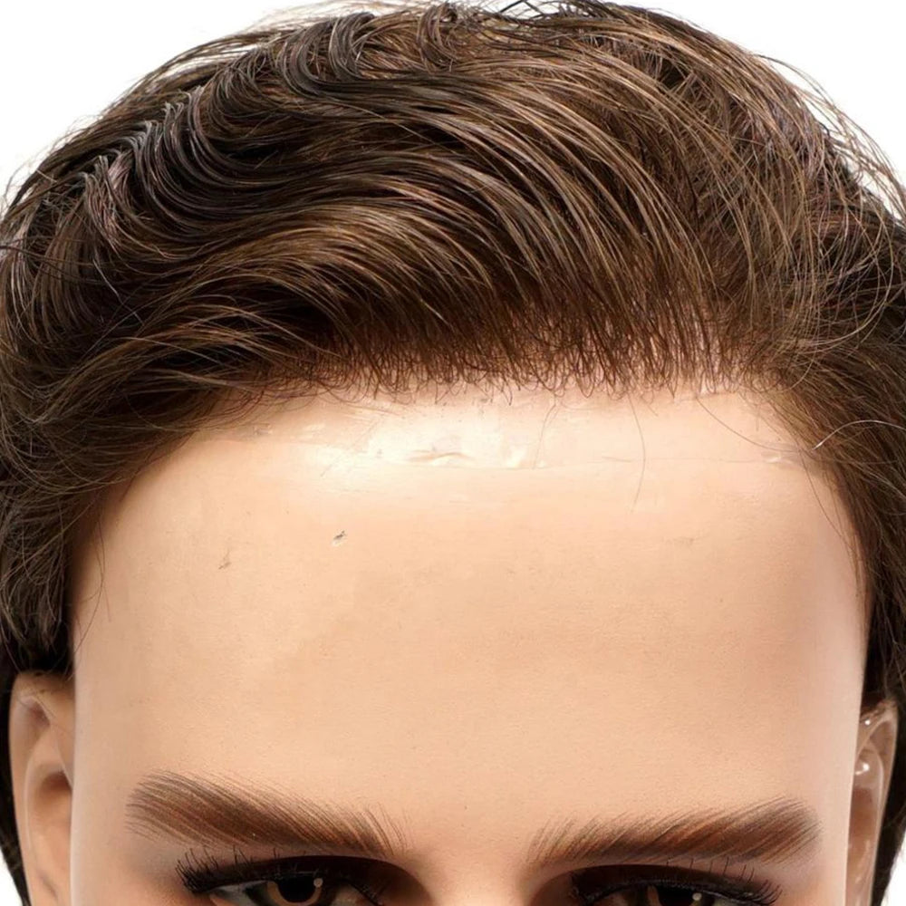 HS25 Genuine Hair Ultra Thin Skin 0.02 0.03mm Pu Base V-Loop Indian Remy Hair System 8*10 Toupee for Men Hair Prostheses Men Wig