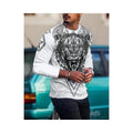 Men's Oversized Loose Fit High Quality 3D Digital Printing Casual Round Neck Long Sleeved T-Shirt Foreign Trade
