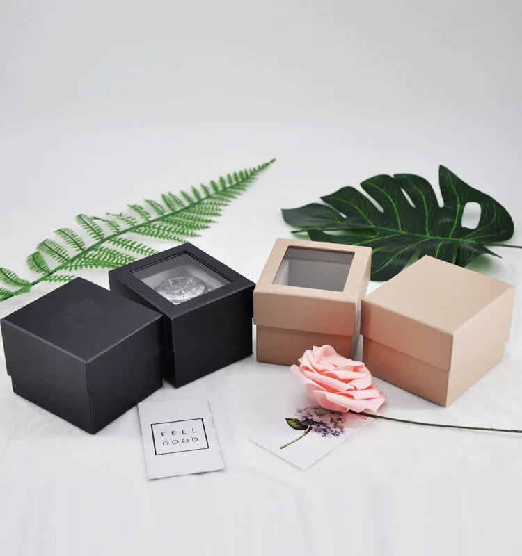 Ebur Custom Logo Luxury Watch Black Pink Packaging Box with Paper Cardboard and Pillow Window Made in China/Guangxi