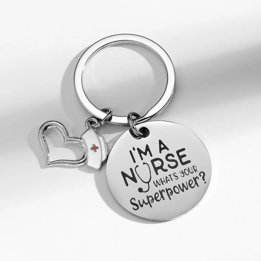 Stainless Steel Best Nurse Ever Key Rings I Am a Nurse What's Your Superpower Gift for Nurse Dog Tag Key Chain