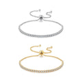 Adjustable Tennis Bracelet for Women 925 Sterling Silver with 14K Gold Plated & Round Clear CZ Link Elegant Chain Jewelry SCB029