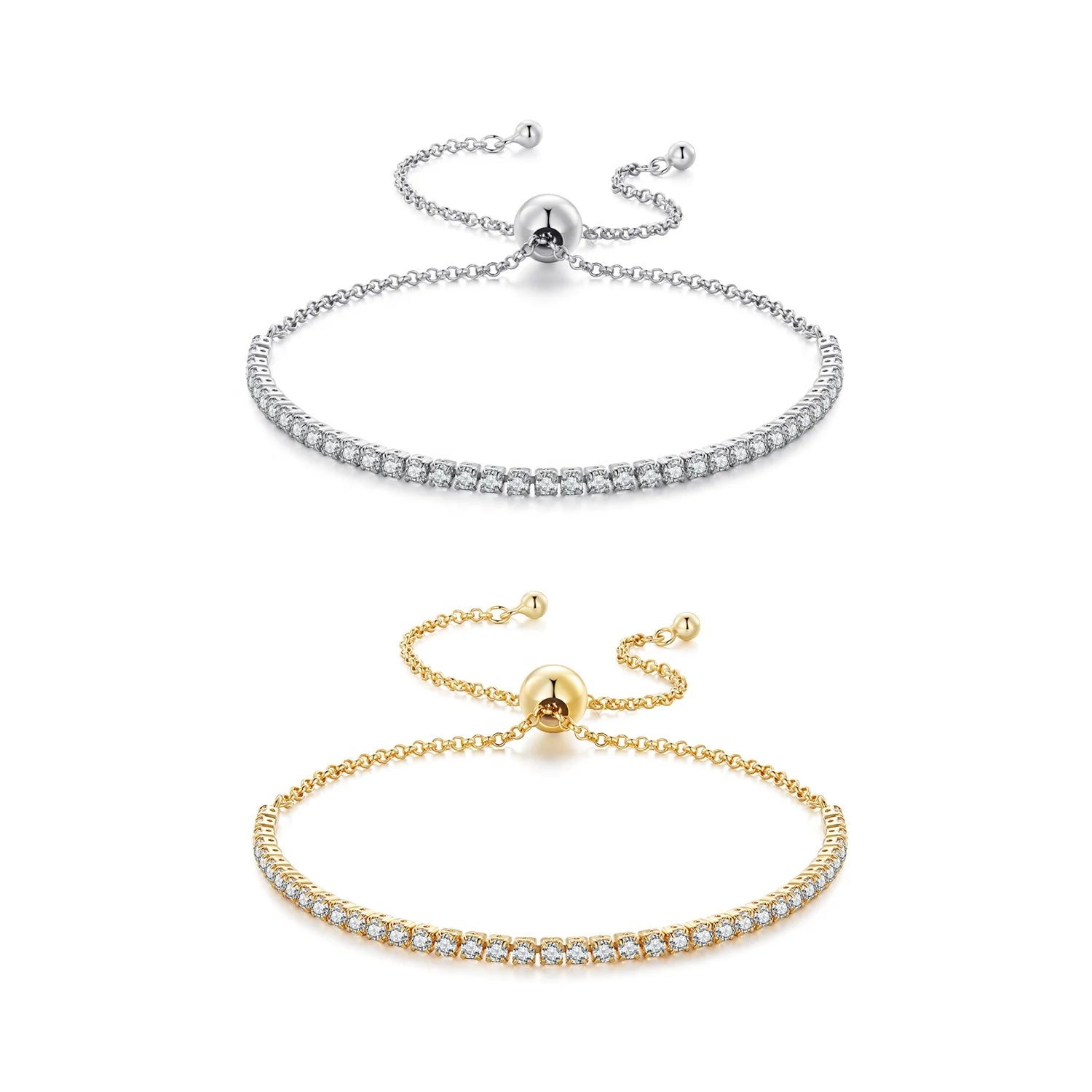 Adjustable Tennis Bracelet for Women 925 Sterling Silver with 14K Gold Plated & Round Clear CZ Link Elegant Chain Jewelry SCB029