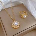 Shining Luxury No Fading Titanium Steel Necklace Pearl Pendant Necklace for Women Stainless Steel Chain Choker Pearl Ring