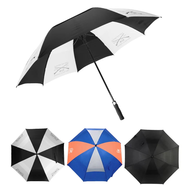 Manufacturer's Wholesale 30 Inch Luxury Automatic Golf Umbrella Large Windproof Custom Logo Branded Straight Umbrella