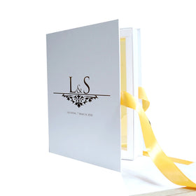 Luxurious White Ribbon Gray Board Box Acrylic Wedding Invitation Card and Customized Gold Mirror Birthday Invitation Cards
