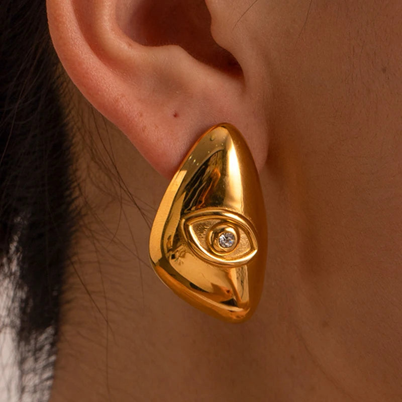 2023 New Arrival Fashion Jewelry European Stainless Steel Eye Triangular Earrings for Women Geometric 18k Gold Pvd Stud Earrings