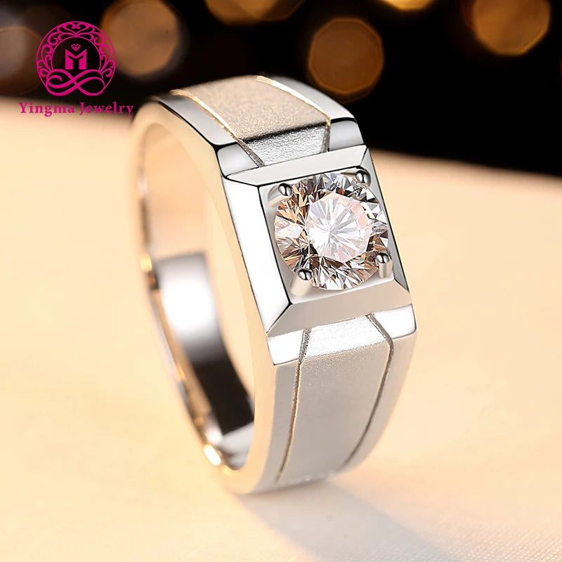 Men's Engagement Rings 0.5ct to 2ct Silver Moissanite Diamond Stone Stylish Mens Ring for Men's Occasions