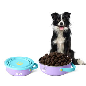 2024 Portable Stainless Steel Dog Bowl Feeder Outdoor Walking Hiking Eco-Friendly Christmas 2 1 Design Non-Automatic
