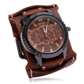 European and American Punk Jewelry Exaggerated Men's Leather Bangle Retro Handmade Stitched Cowhide Quartz Watch