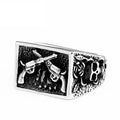 OAHLAN Wholesale Fashion Jewelry Punk Skull Double Gun Stainless Steel Rings for Men Party