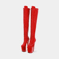 New Fashion Platform Exotic Style Pole Dancing Shoes Red Pat/M 8 Inch Heel 4" Platform Lace-Up Stretch Thigh Boot Side Zip