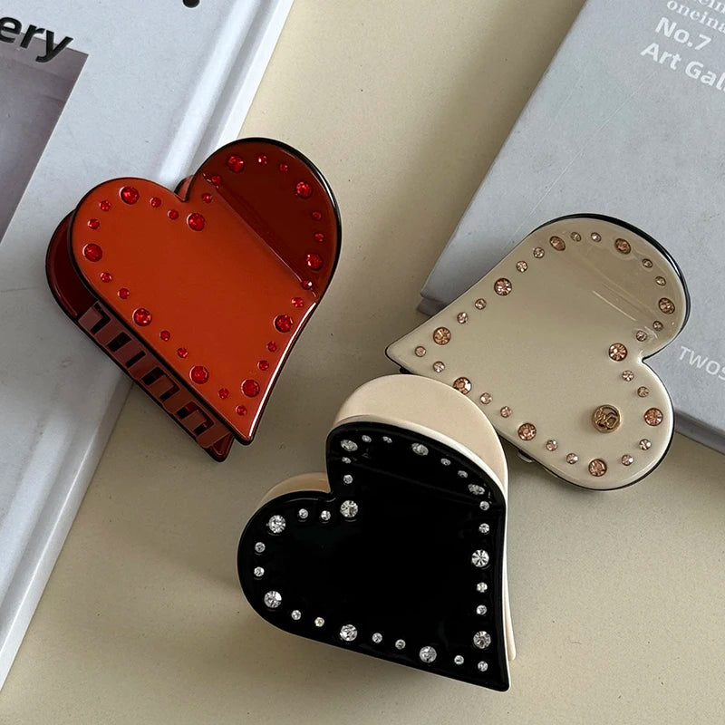 ZiTeng Luxury Metal Hair Claws Korean Acetate Love Shape Hair Accessory with Shark Back Simple Style for Girls