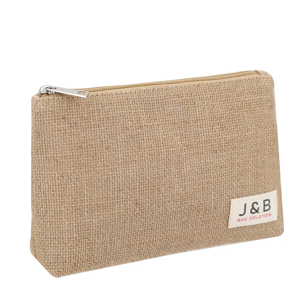 Waterproof Laminated Jute Zipper Pouch With Private Label Logo Custom Natural Burlap Tools Organizer Promotional Packaging Bag