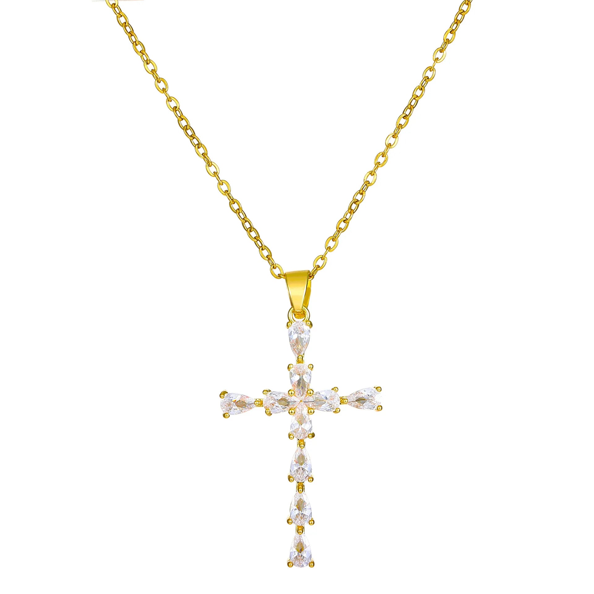 Wholesale Alloy Necklace Gold Plated Religious Zircon Necklace Cross Necklace for Women and Girls