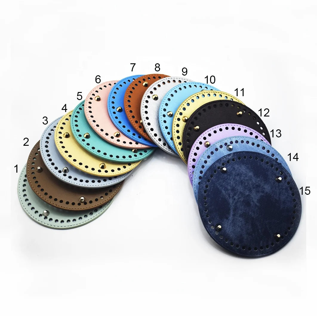 15*15cm Custom New Hot Selling Pu Leather Round Knitting Crochet Bag BottomShaper Pad for Diy Shoulder Bag Crochet Accessories