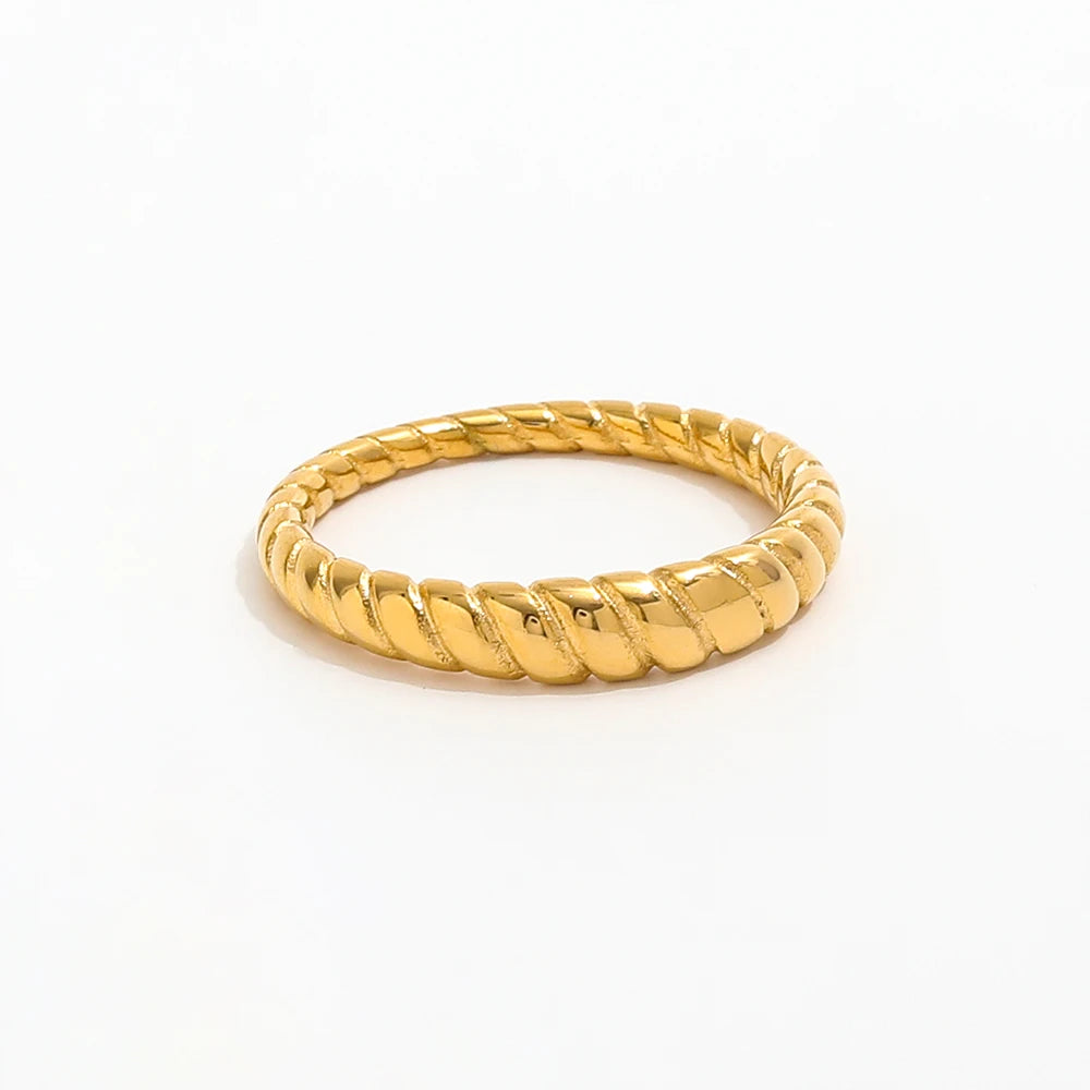 High End 18K PVD Gold Plated Twisted Croissant Rings for Women Stainless Steel Jewelry New