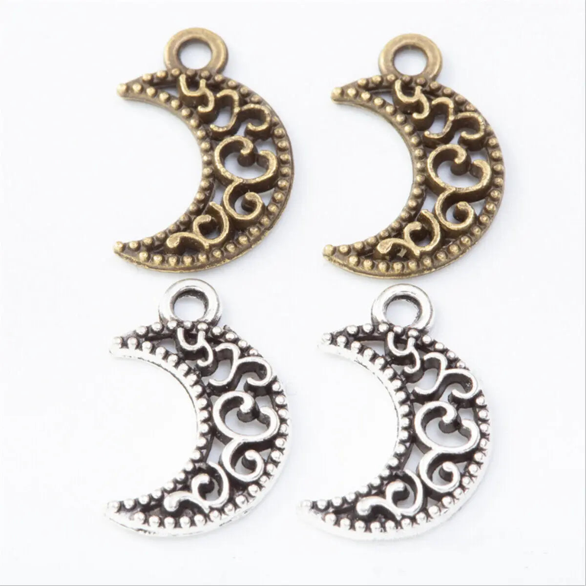 10PCS Hollow Moon Antique Bronze Silver Charms Pendant Bracelet Jewelry Findings DIY Craft