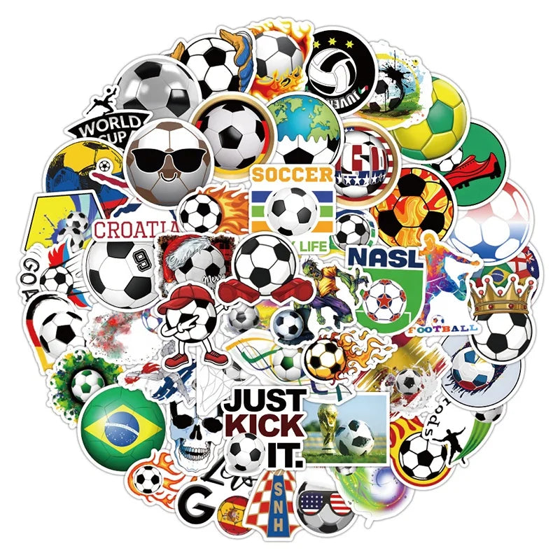 50pcs/Bag Cartoon Football Stickers Journal Custom Waterproof Vinyl Logo Labels Sticker for Children's Room Soccer Wall Decor