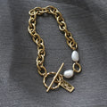 Moge Fine Jewelry 18k Gold Plated Stainless Steel Thick Chain Fresh Water Pearl Toggle Bracelet Girls