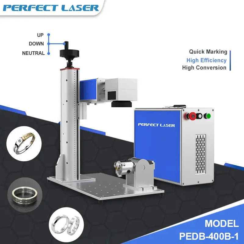 Perfect Laser 30W 50W Metal Jewelry Ring Bracelet Fiber Laser Marking Machine Engraving Signs Logo Letters for Gold Silver Plate