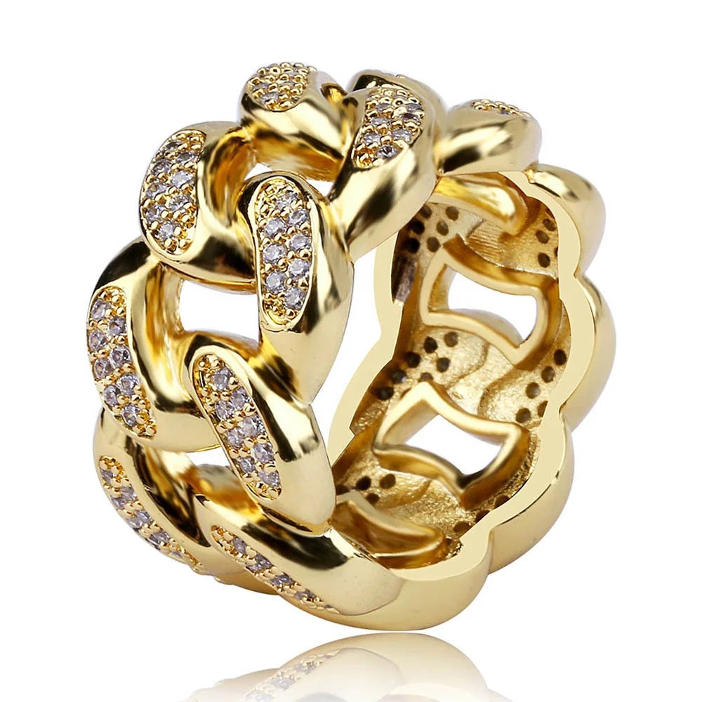 Accessories Women Permanent Jewelry 18k Pvd Gold Plated Cuban Chain Ring Gold Plated Rotating Hip Hop Rings