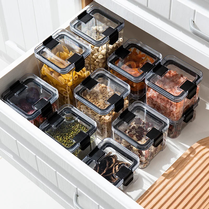 Hot Sale Transparent Canister 6pcs Jar Canistee Plastic Container With Clip Lid Food Airtight Storage