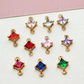Lucky Factory Gemstone Dainty Jewelry 2 Rings Connector Colorful Prong Setting Gold Plated Charms Zircon Pendant for Bracelets