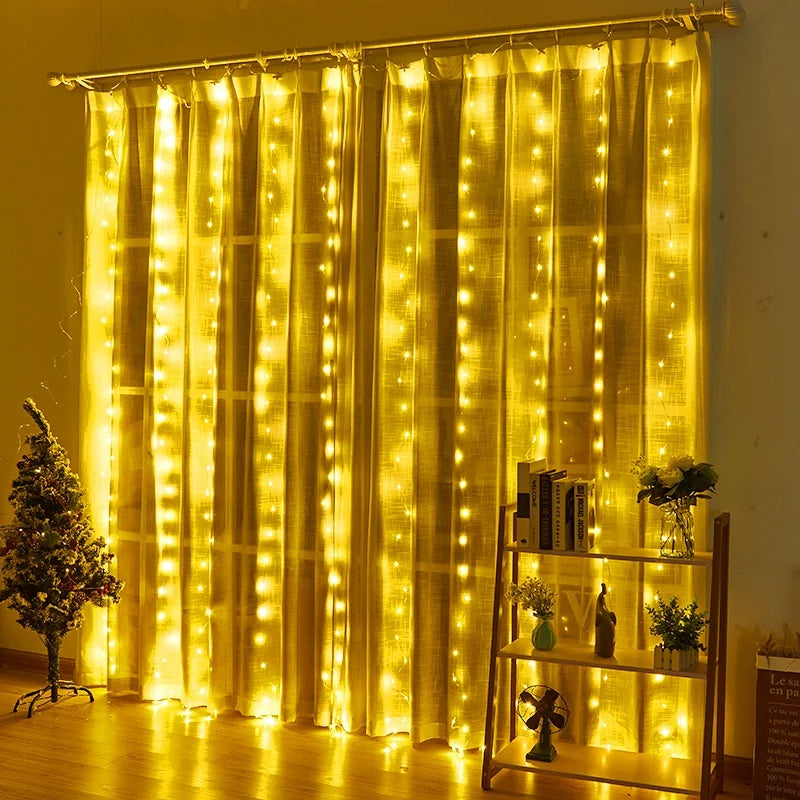 3* 3m 300LED PVC Curtain String  Light USB Remote Control  Outdoor Indoor Waterproof Christmas Copper Wire Curtain Lamp